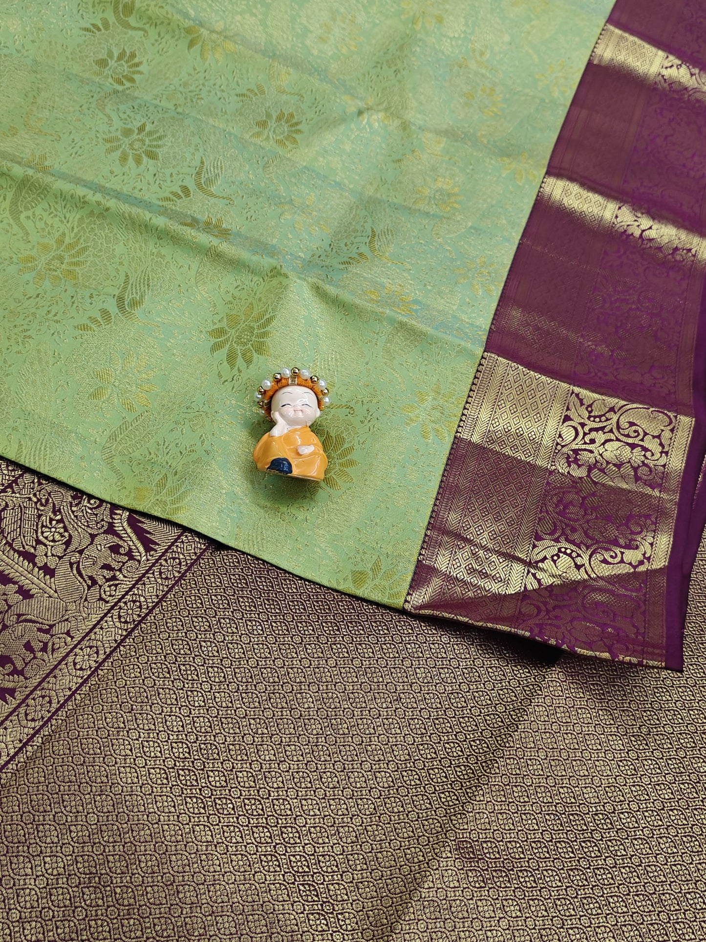 Parrot Green Pure Bridal Silk Saree with Purple Border