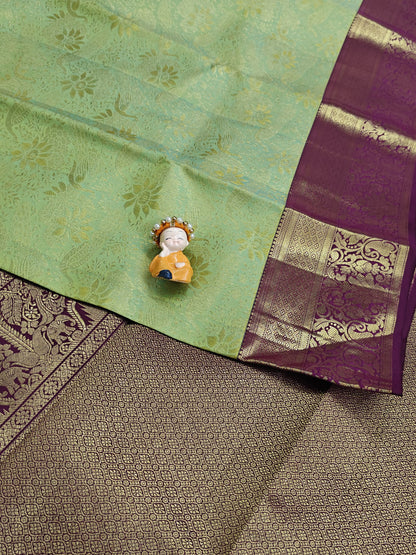 Parrot Green Pure Bridal Silk Saree with Purple Border