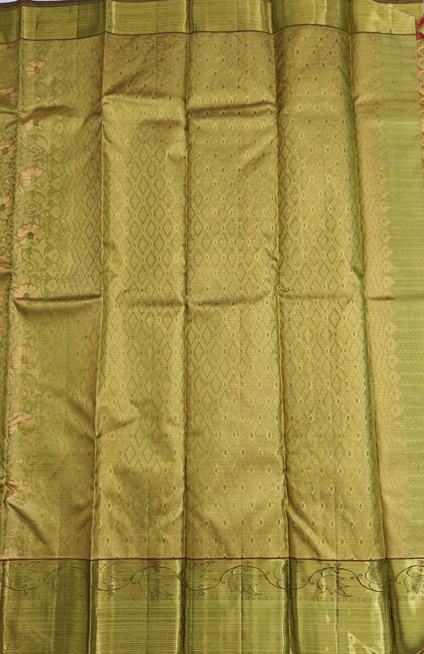 Mustard Green Pure Bridal Silk Saree