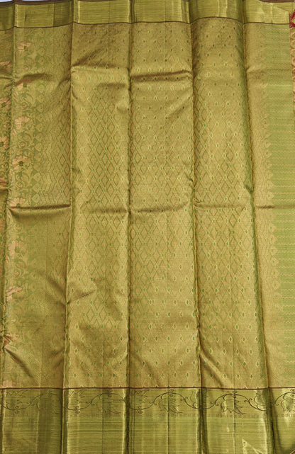 Mustard Green Pure Bridal Silk Saree