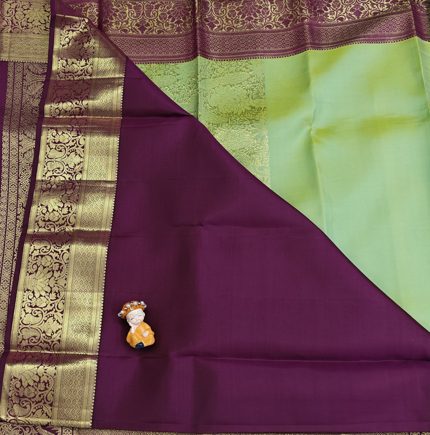 Parrot Green Pure Bridal Silk Saree with Purple Border