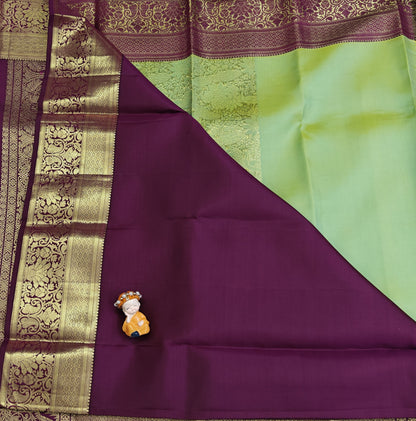Parrot Green Pure Bridal Silk Saree with Purple Border