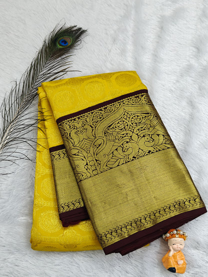 Yellow Pure Bridal Silk Saree