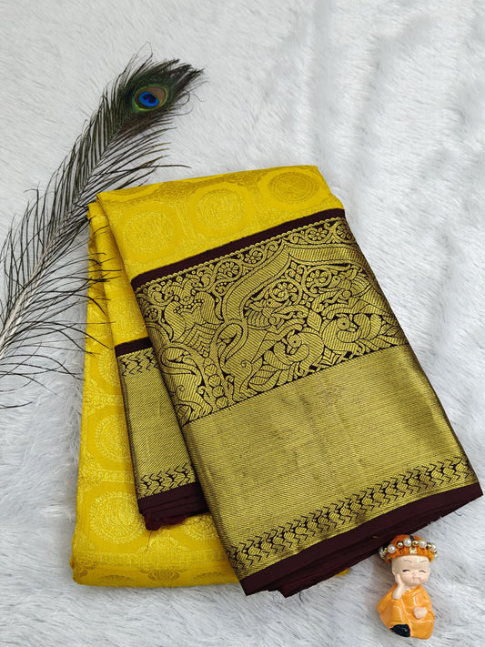 Yellow Pure Bridal Silk Saree