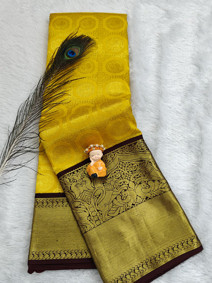 Yellow Pure Bridal Silk Saree