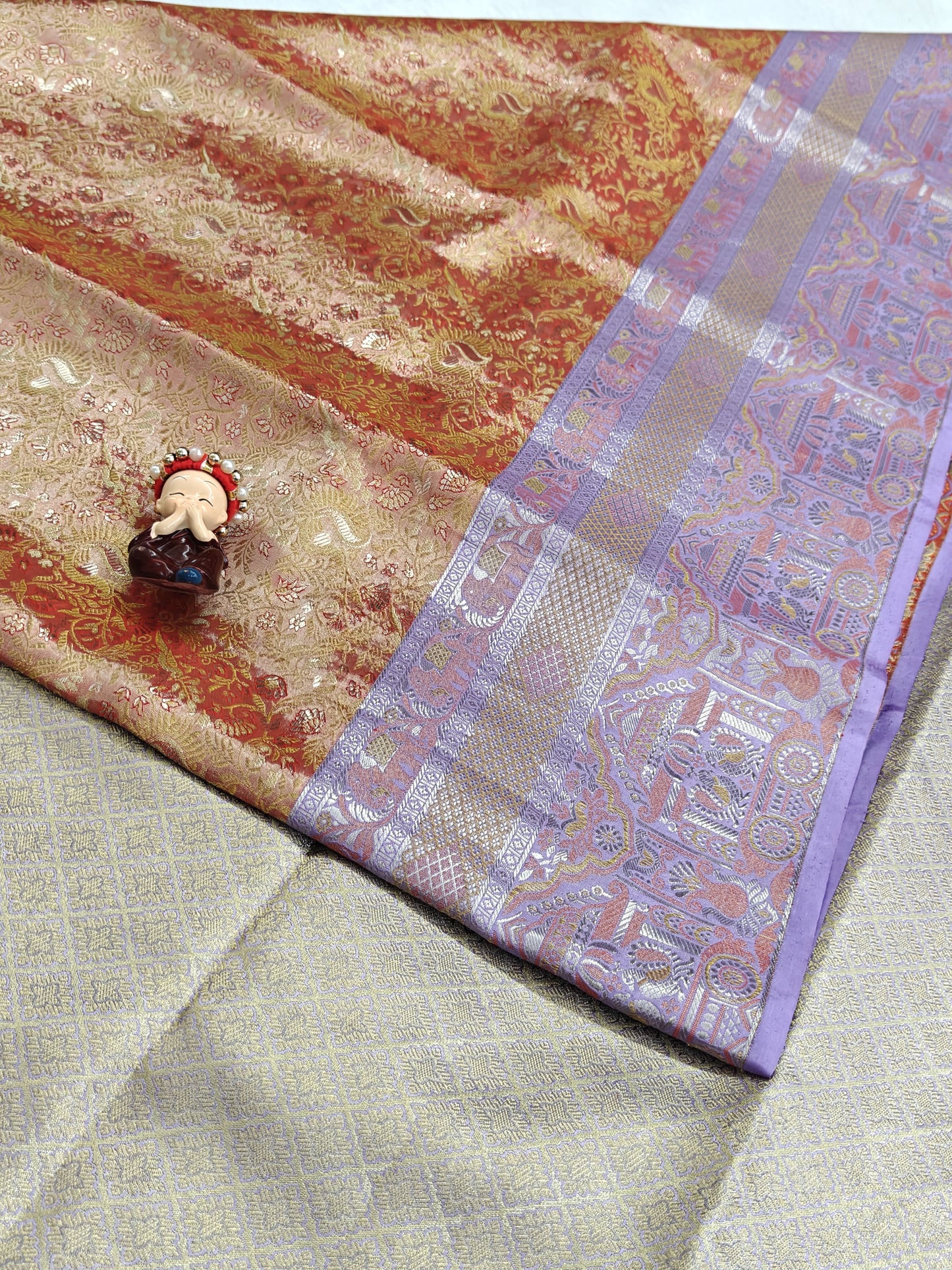 Peach Pure Tissue Silk Saree with Lavender Border