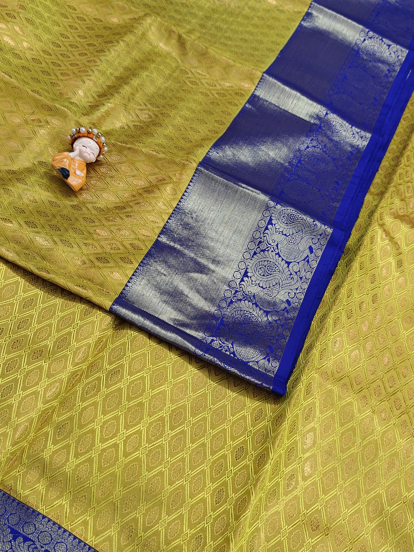 Yellow Pure Bridal Silk Saree with Royal Blue Border