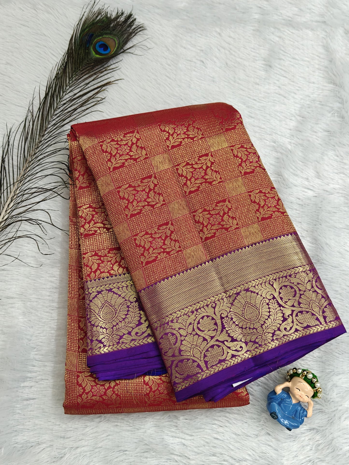 Red Pure Bridal Silk Saree with Purple Border