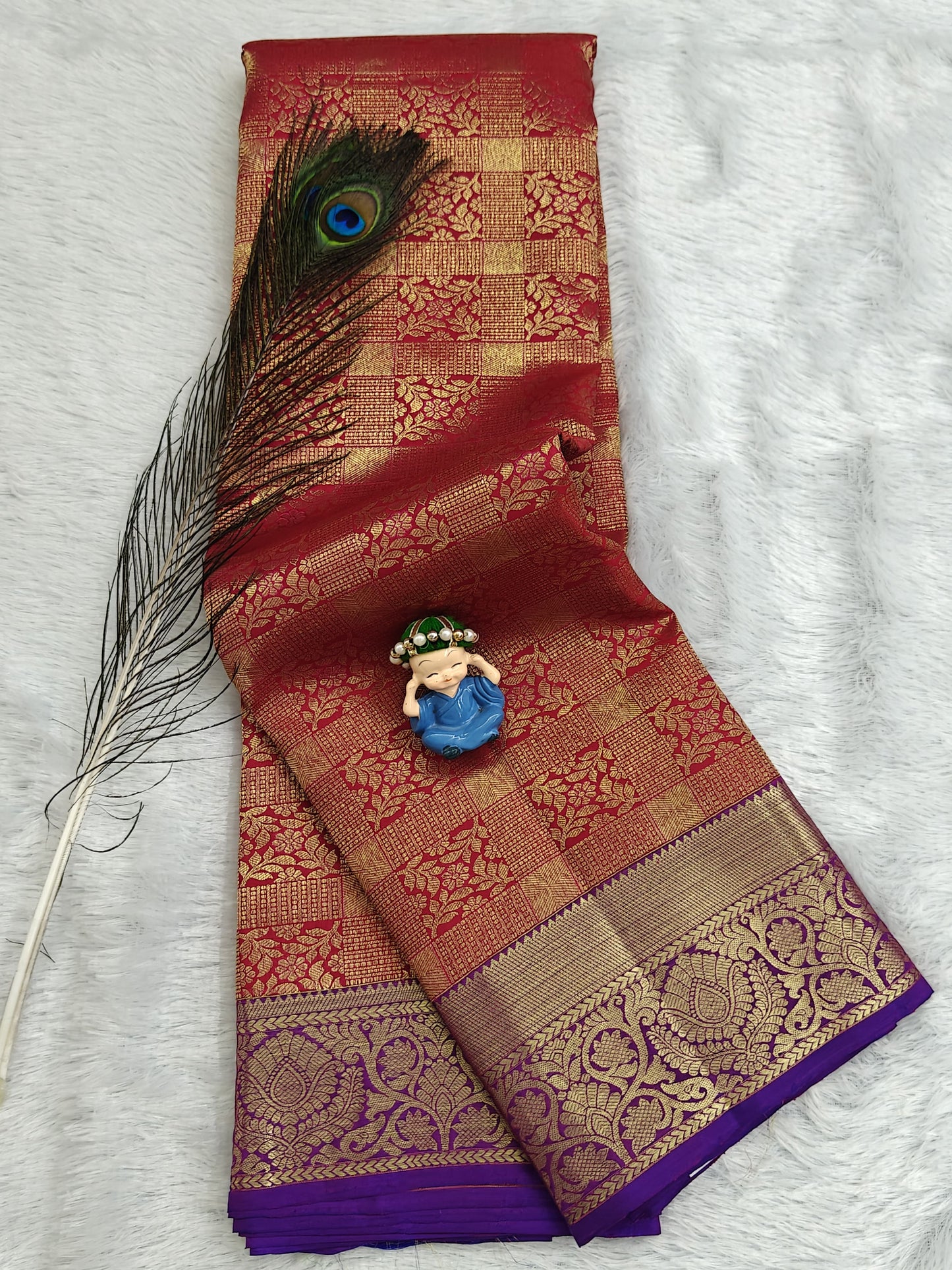 Red Pure Bridal Silk Saree with Purple Border