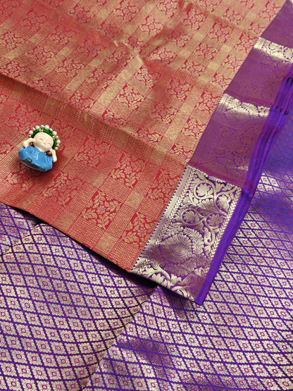 Red Pure Bridal Silk Saree with Purple Border