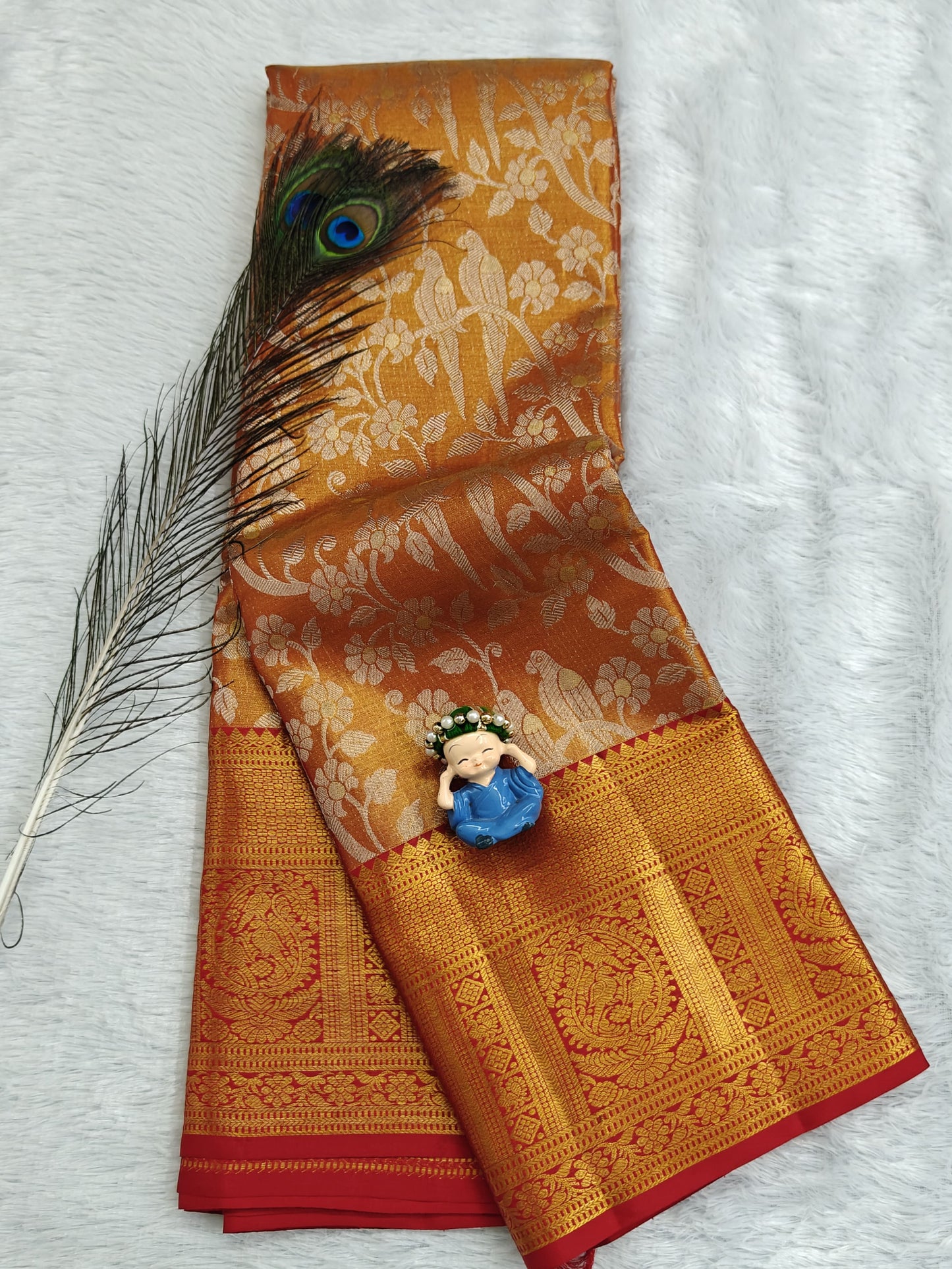 Orange Pure Tissue Silk Saree with Red Border