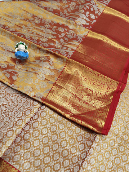 Orange Pure Tissue Silk Saree with Red Border