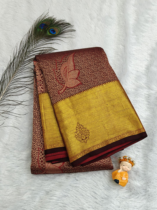 Maroon Pure Bridal Silk Saree