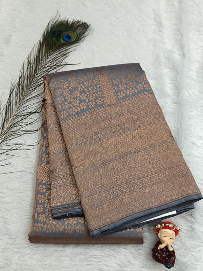 Grey Pure Bridal Silk Saree