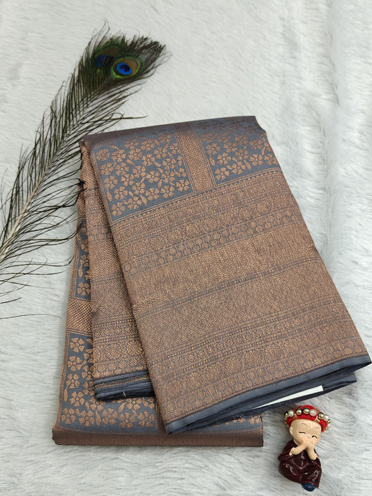 Grey Pure Bridal Silk Saree