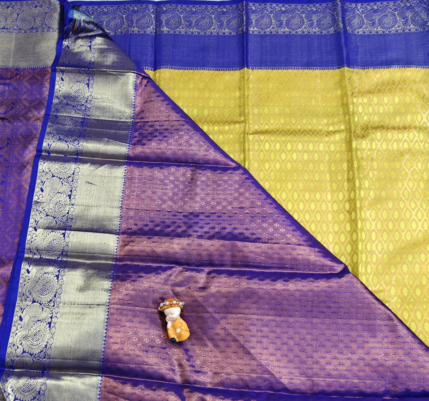 Yellow Pure Bridal Silk Saree with Royal Blue Border