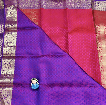 Red Pure Bridal Silk Saree with Purple Border