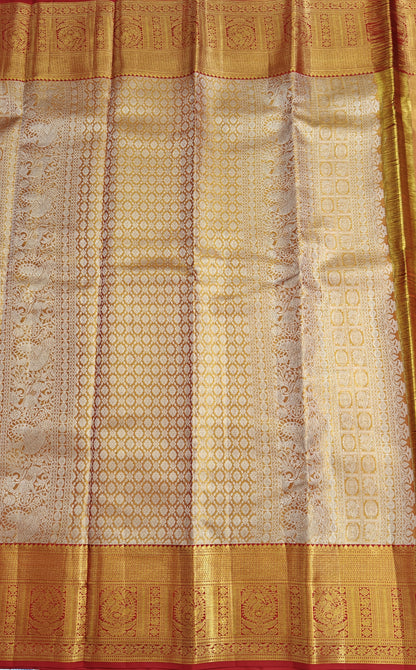 Orange Pure Tissue Silk Saree with Red Border