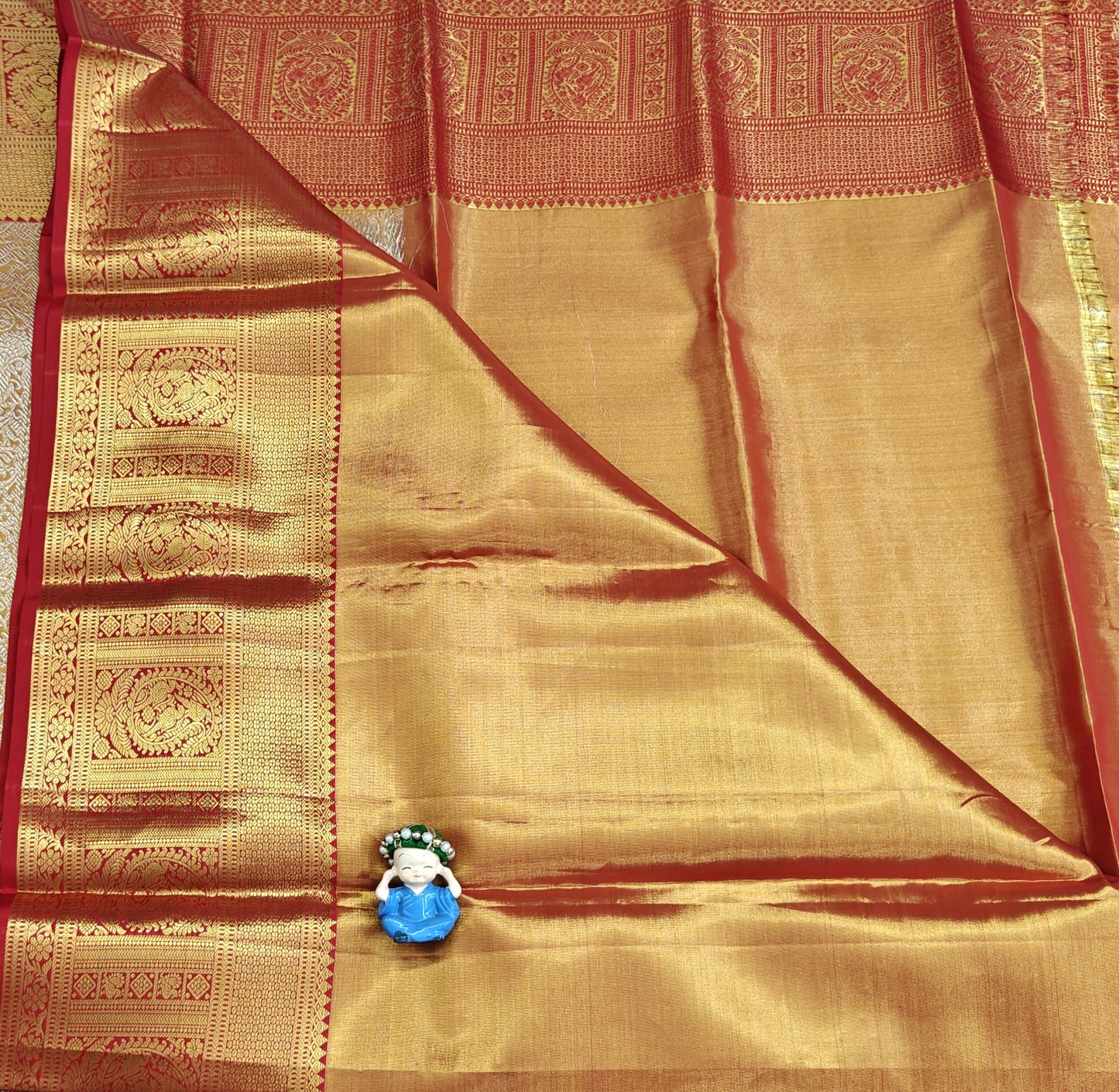 Orange Pure Tissue Silk Saree with Red Border