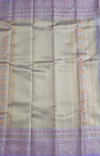 Peach Pure Tissue Silk Saree with Lavender Border