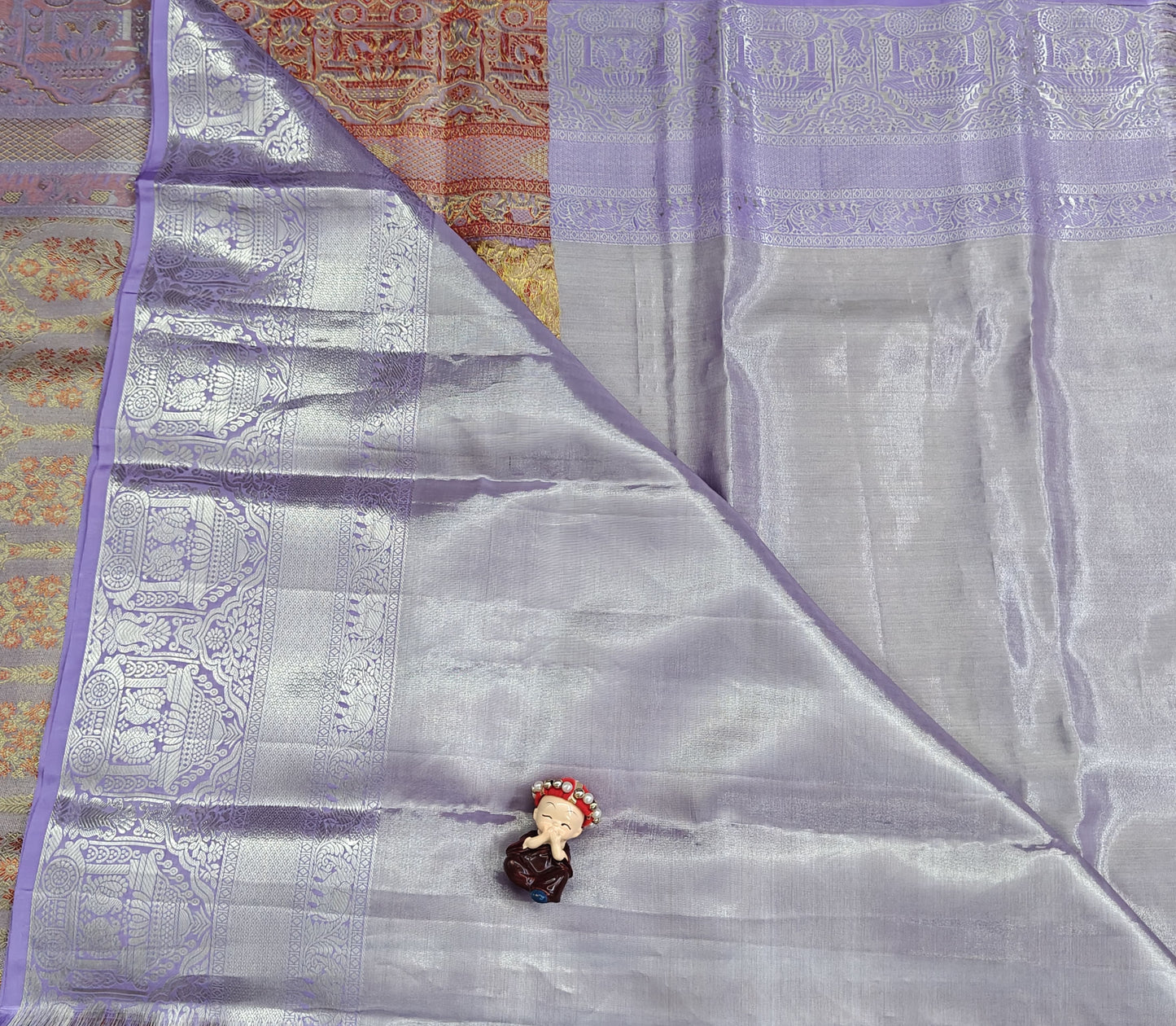 Peach Pure Tissue Silk Saree with Lavender Border