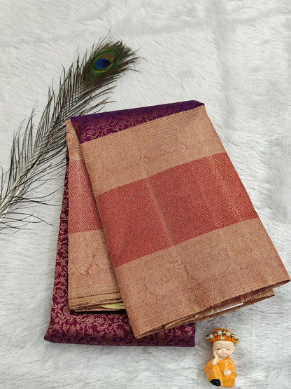Purple Bridal Silk Saree with Peach Border