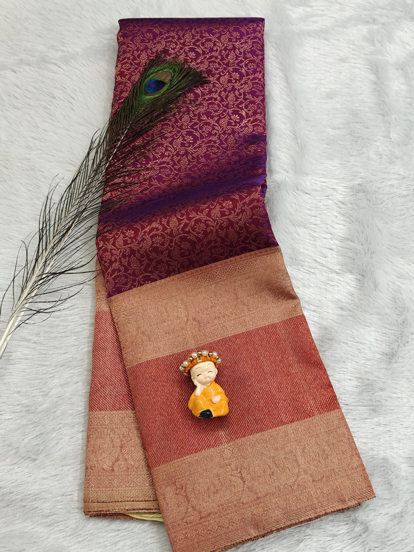 Purple Bridal Silk Saree with Peach Border