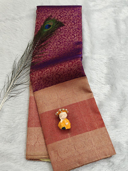 Purple Bridal Silk Saree with Peach Border