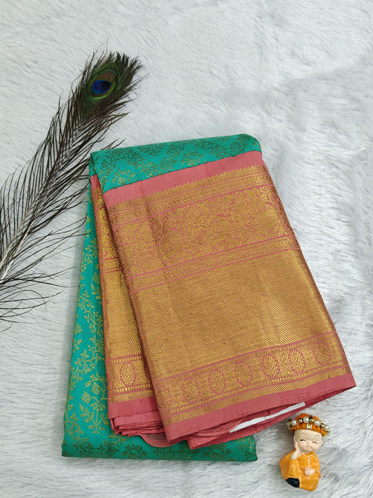 Sea Green Korvai Saree with Pink Border