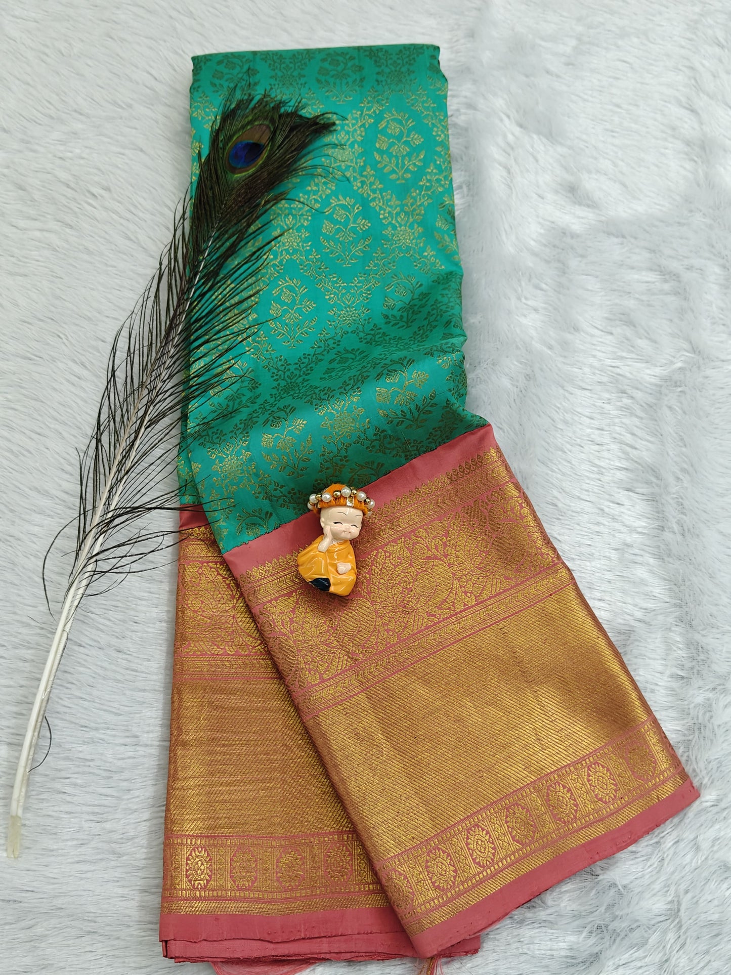 Sea Green Korvai Saree with Pink Border