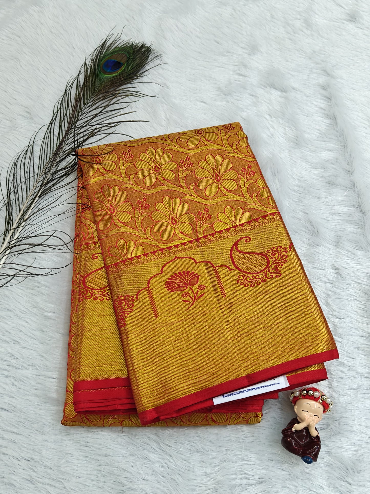Orange Tissue Silk Saree with Gold Border