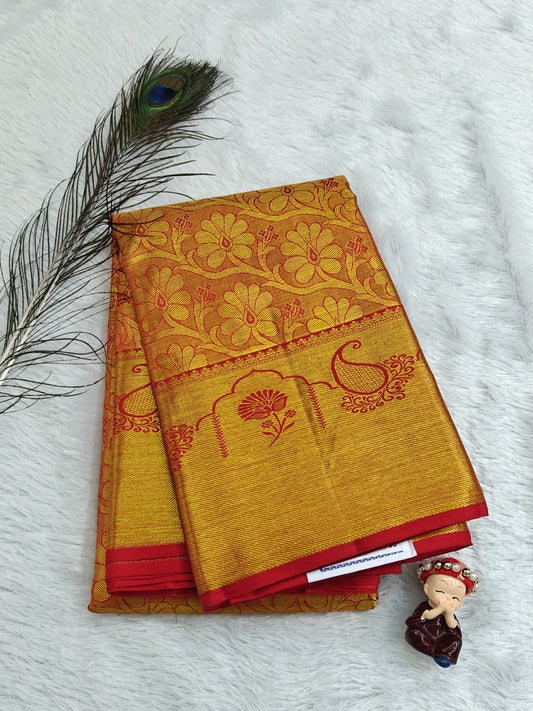 Orange Tissue Silk Saree with Gold Border