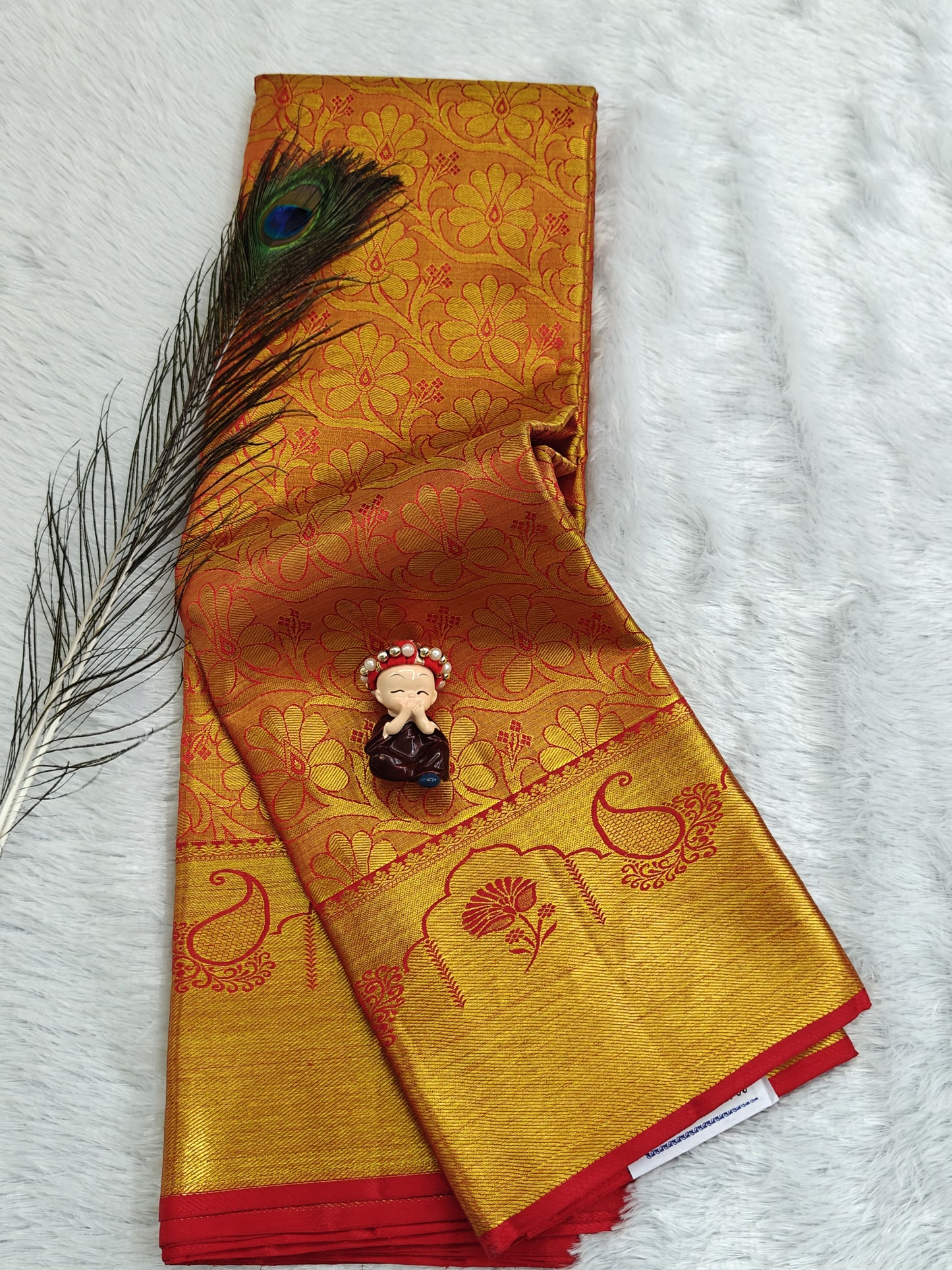 Orange Tissue Silk Saree with Gold Border