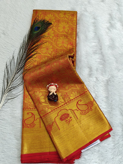 Orange Tissue Silk Saree with Gold Border