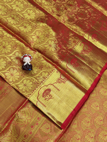Orange Tissue Silk Saree with Gold Border
