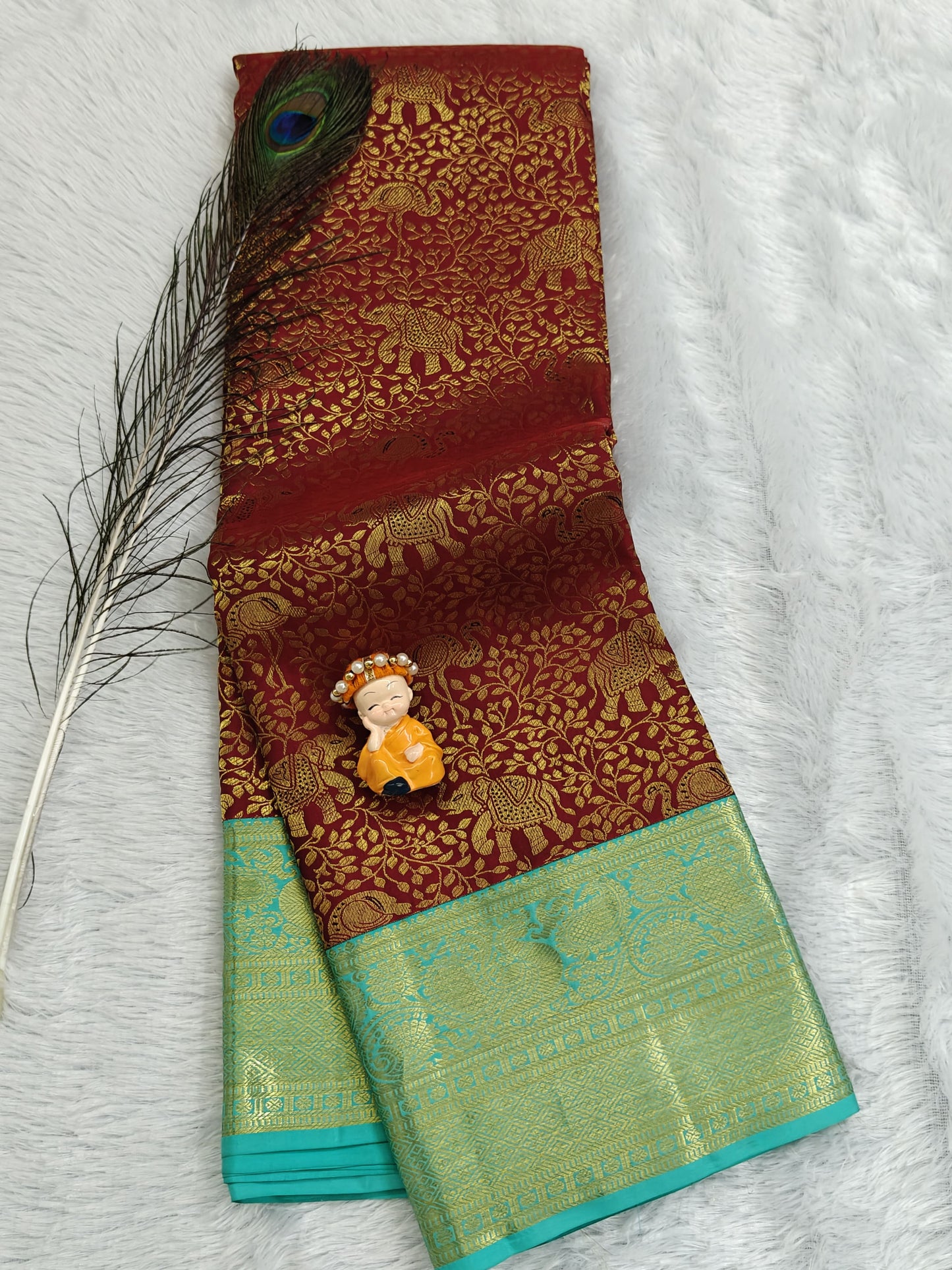 Maroon Korvai Saree with Sea Green Border