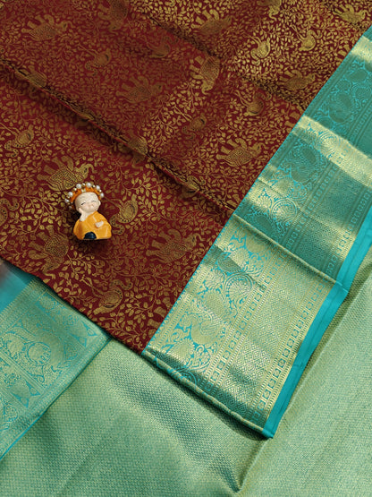 Maroon Korvai Saree with Sea Green Border