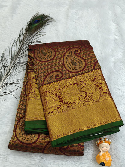 Maroon Pure Bridal Silk Saree