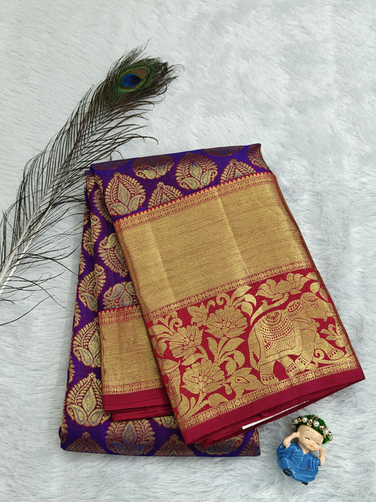 Purple Bridal Silk Saree with Rani Pink Border