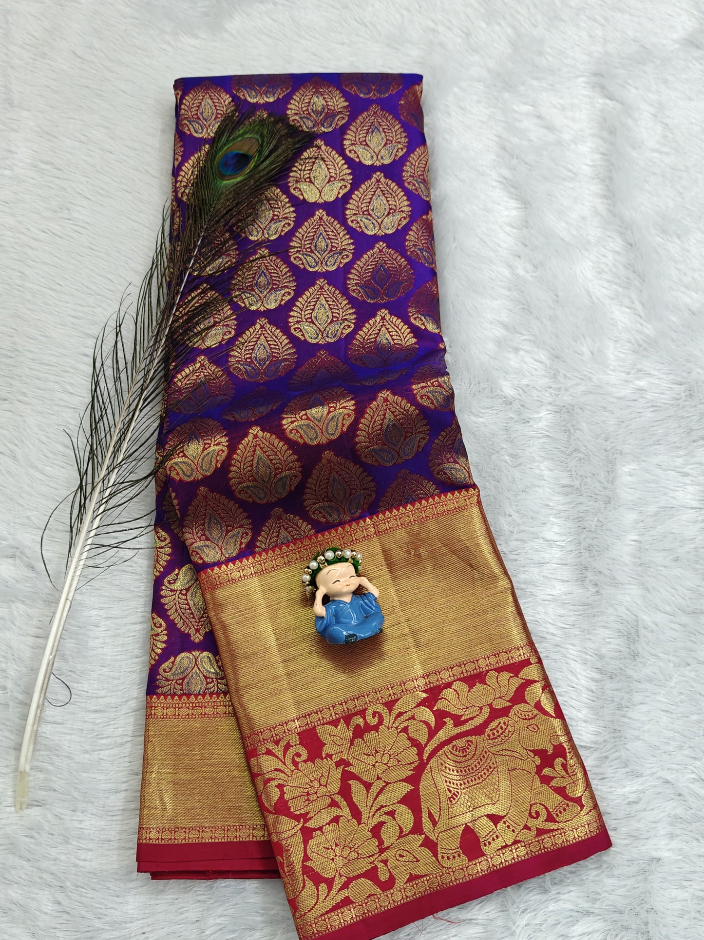Purple Bridal Silk Saree with Rani Pink Border