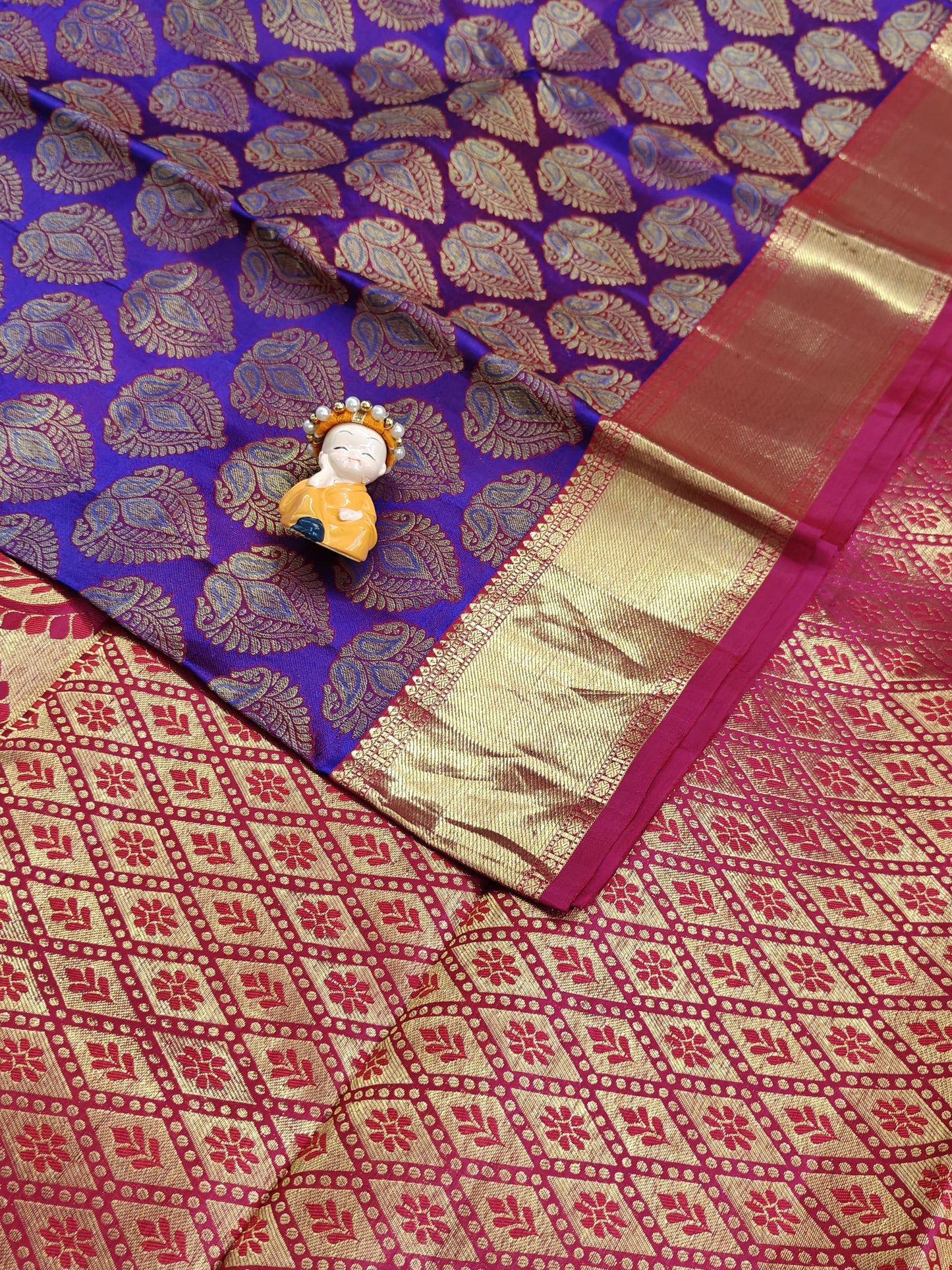 Purple Bridal Silk Saree with Rani Pink Border