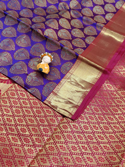 Purple Bridal Silk Saree with Rani Pink Border