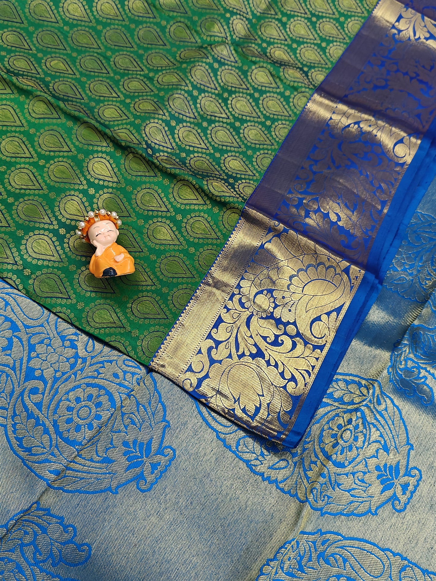 Green Pure Bridal Silk Saree with Royal Blue Border
