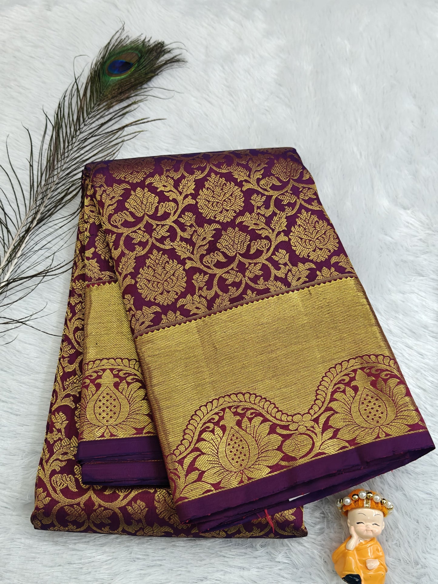 Purple Pure Bridal Silk Saree with Gold Border