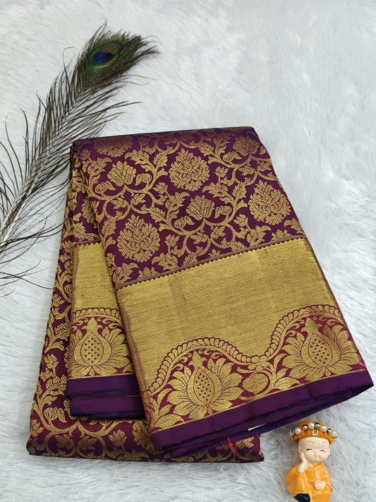 Purple Pure Bridal Silk Saree with Gold Border