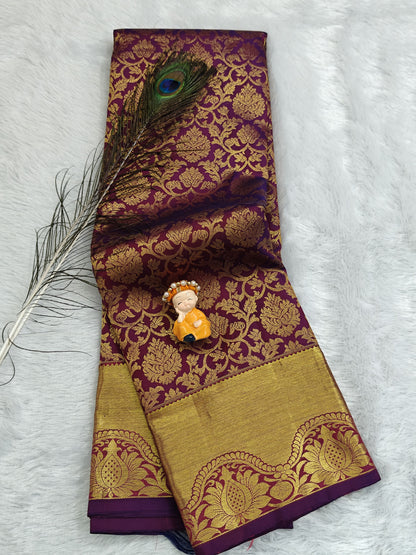 Purple Pure Bridal Silk Saree with Gold Border