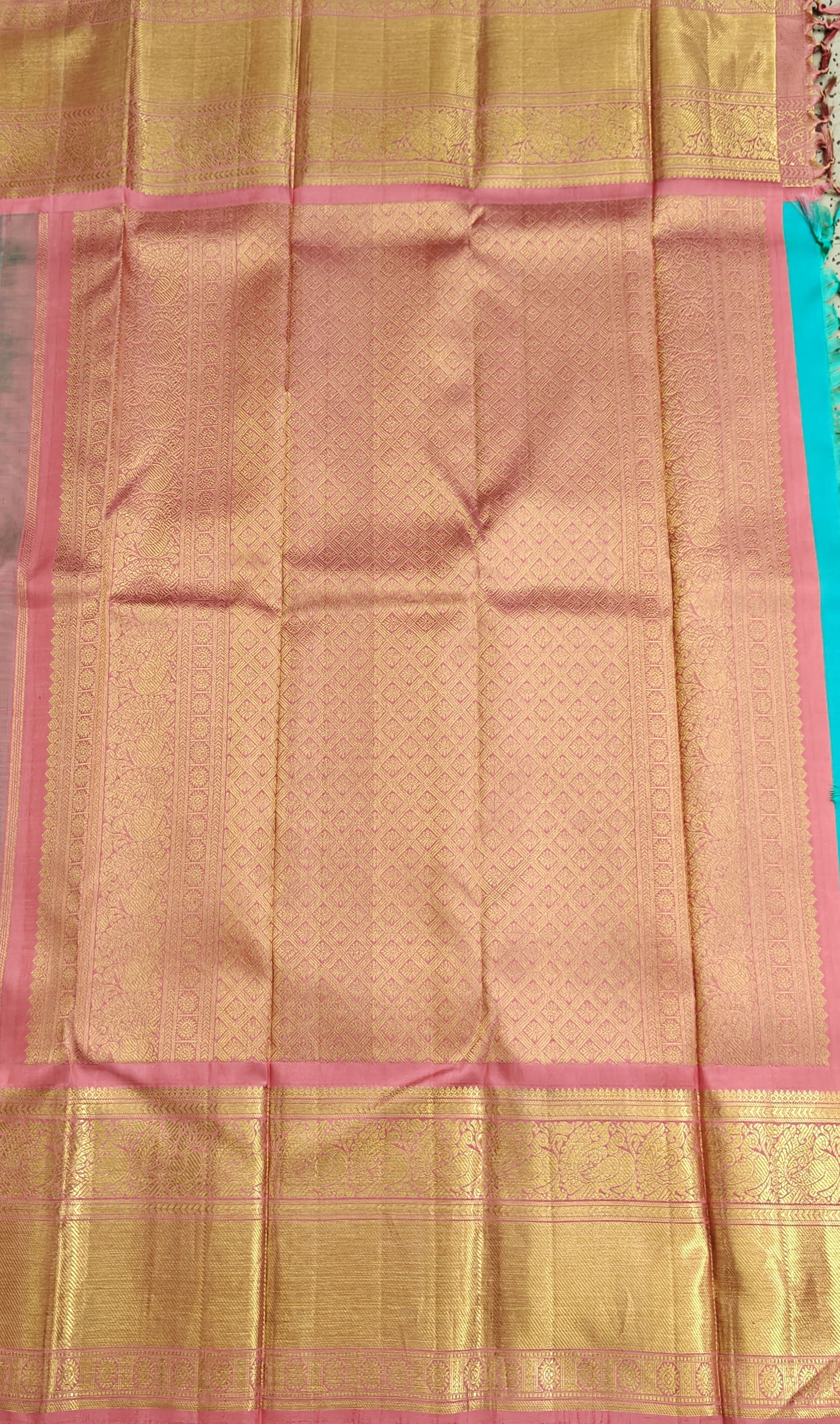 Sea Green Korvai Saree with Pink Border