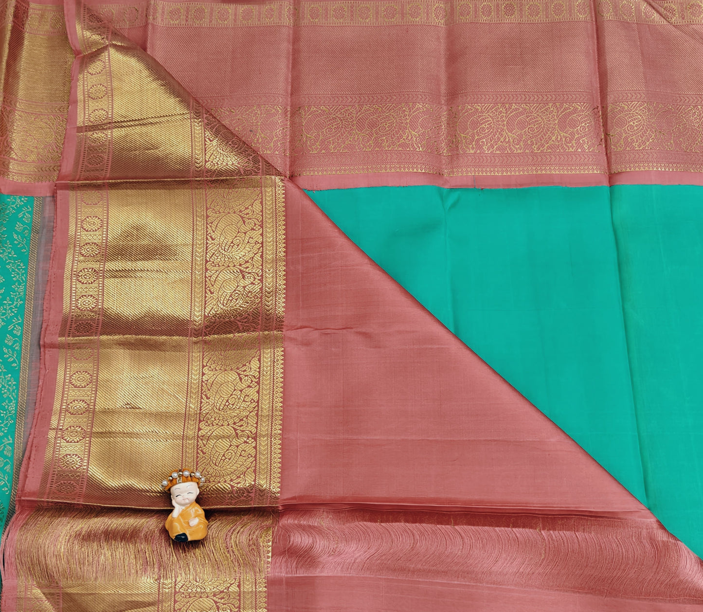 Sea Green Korvai Saree with Pink Border