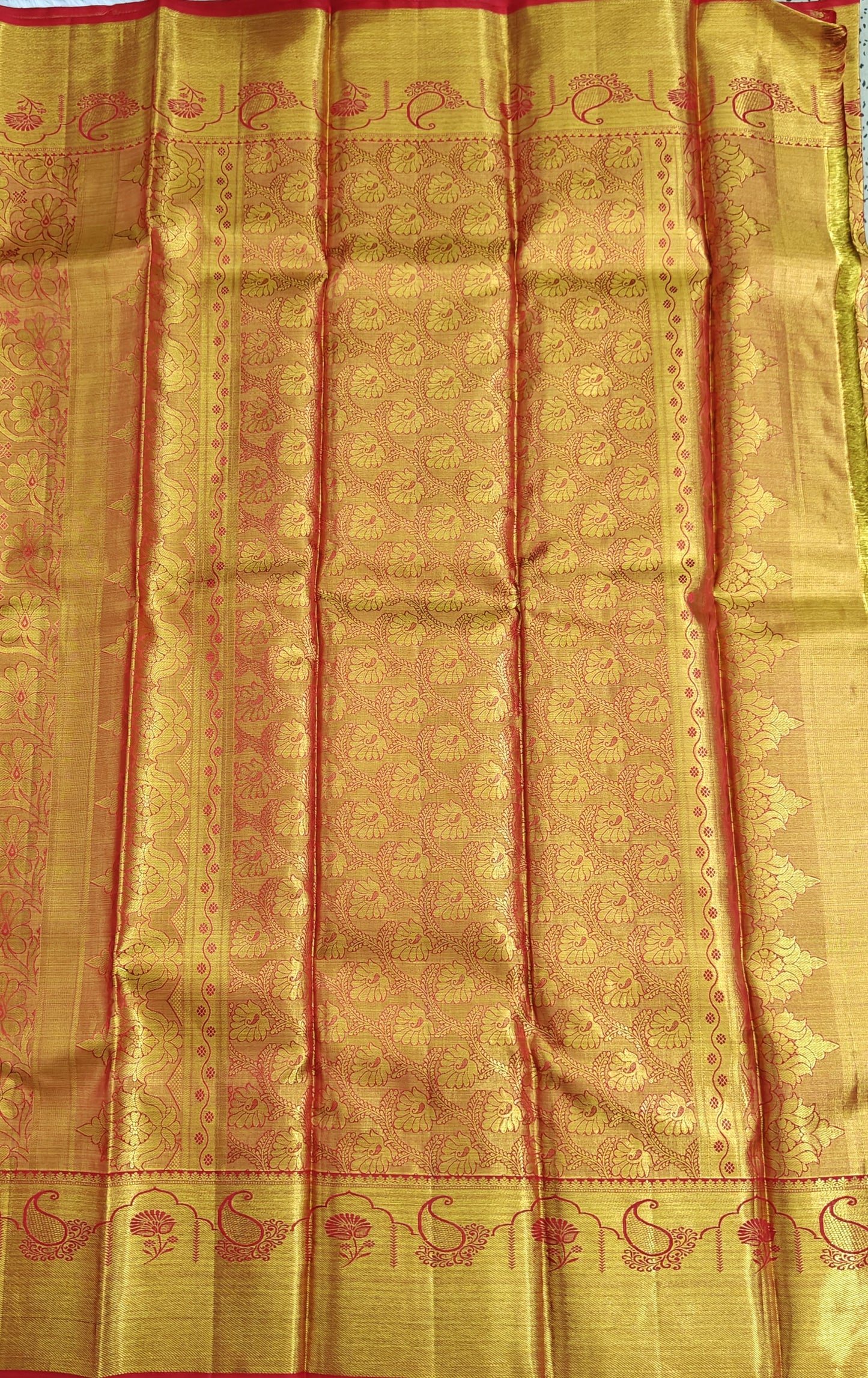 Orange Tissue Silk Saree with Gold Border