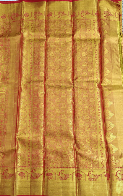 Orange Tissue Silk Saree with Gold Border